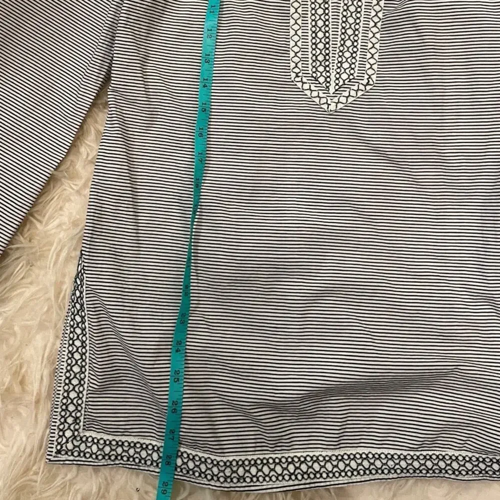 Tory Burch Striped Embroidered Tunic Top Sz 10 | Boho Resort